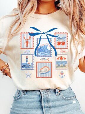 Coquette Coastal Beach Stamp Summer Shirt, Summer Vacation Shirt